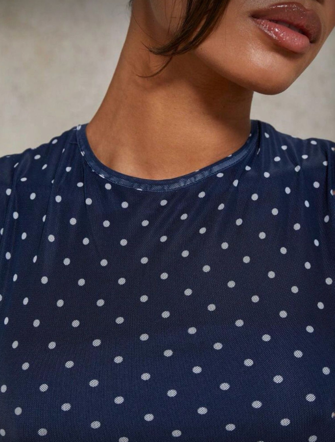 Navy Mesh Polka Dot Dress