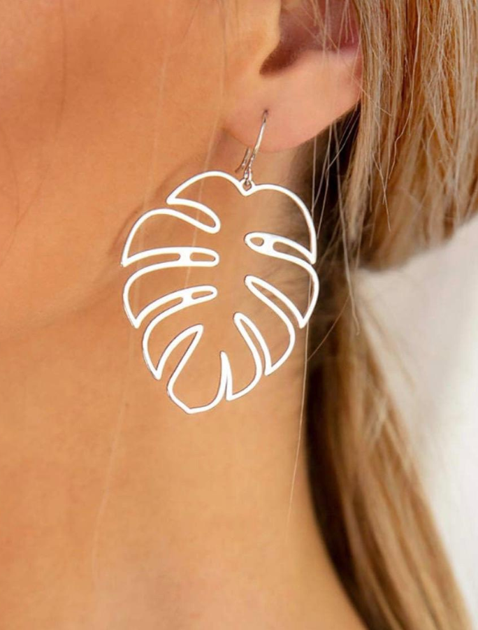 Palm Leaf Earrings - Silver