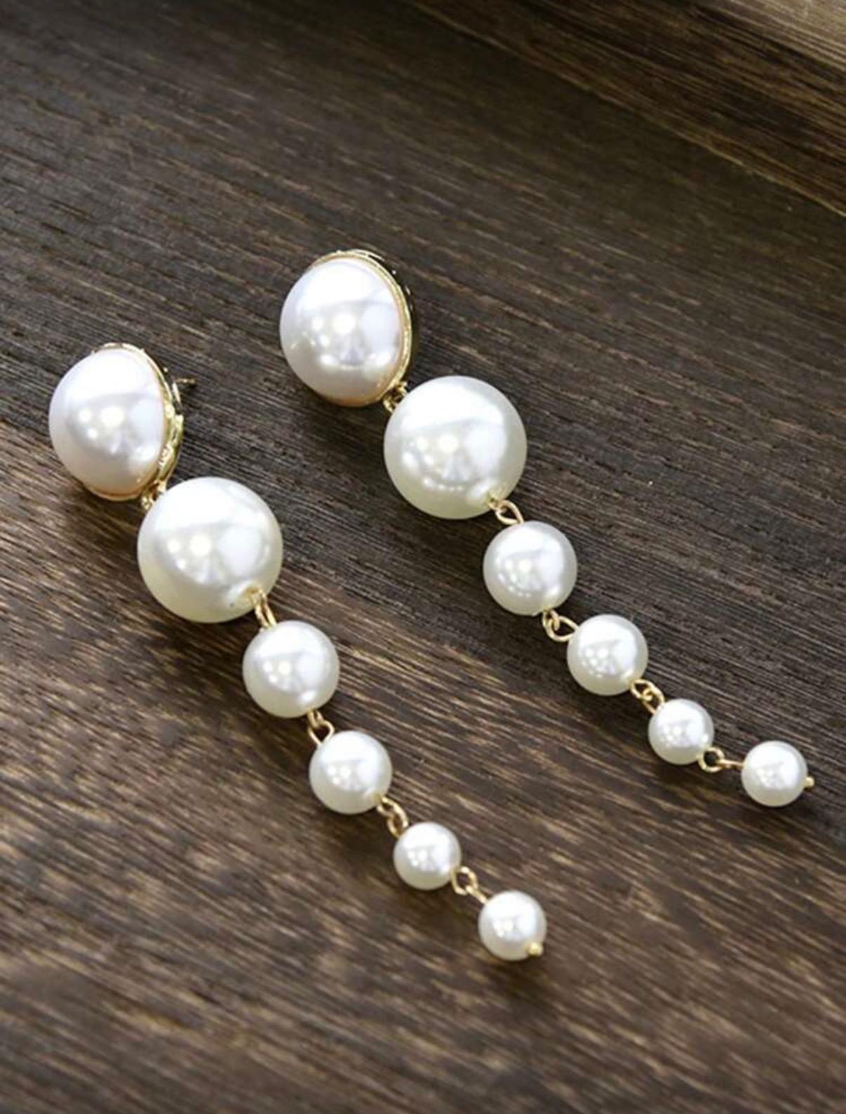 Pearl Style Tassel Earrings