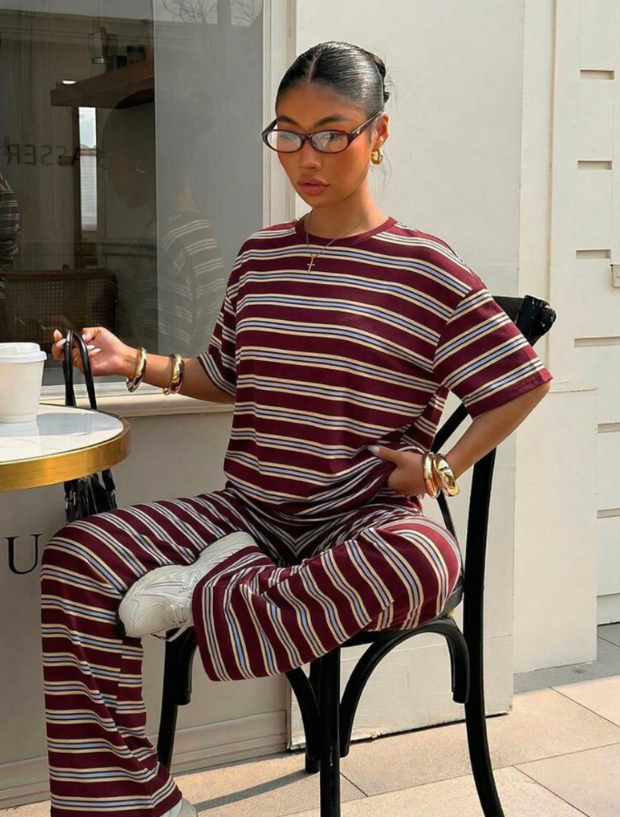 Burgundy Striped Lounge Set