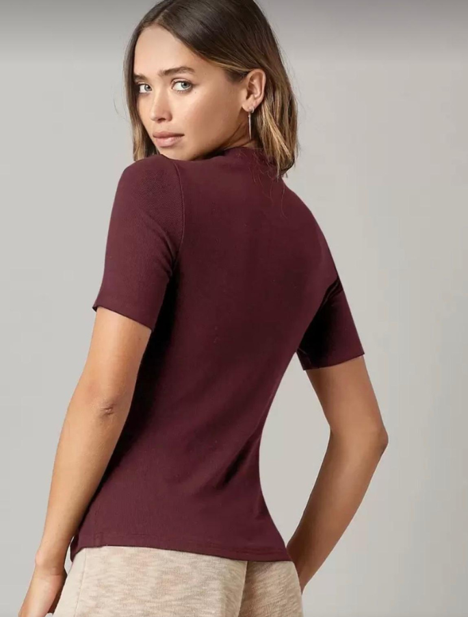 Basic Rib-knit Tee Maroon