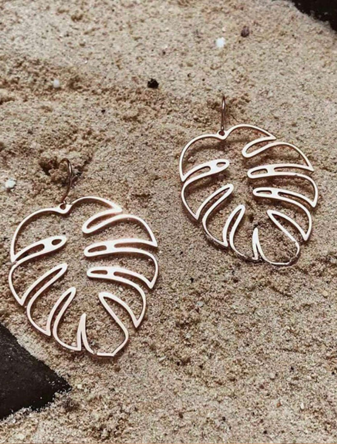 Palm Leaf Earrings - Rose Gold