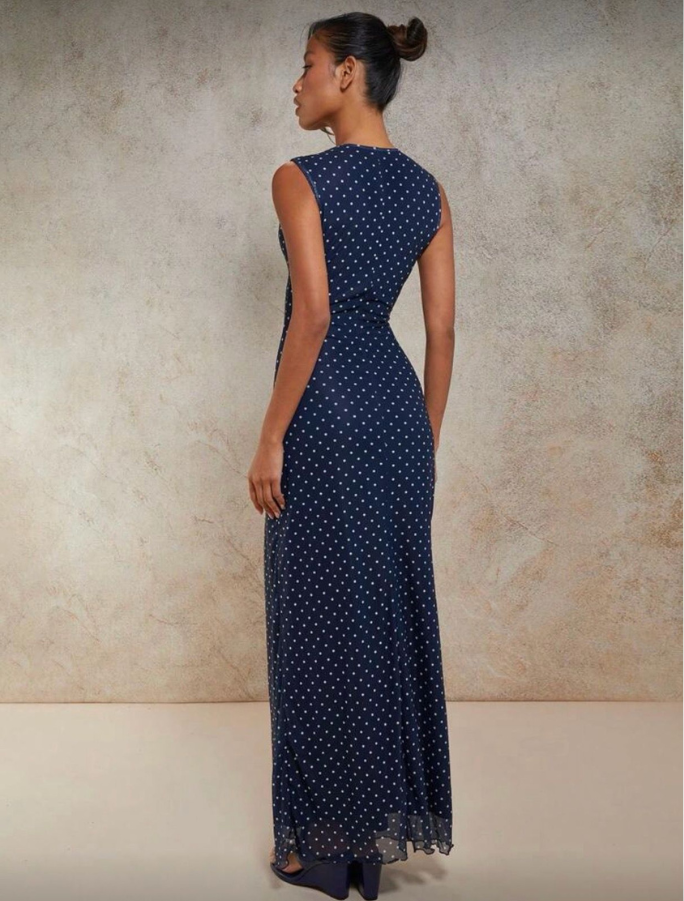 Navy Mesh Polka Dot Dress