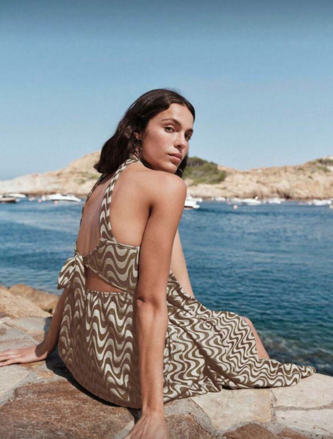 Flowy Halter Dress in Jacquard Fabric