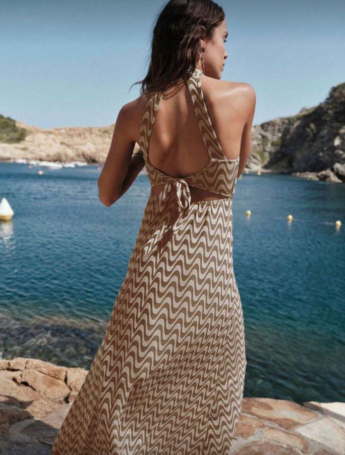 Flowy Halter Dress in Jacquard Fabric