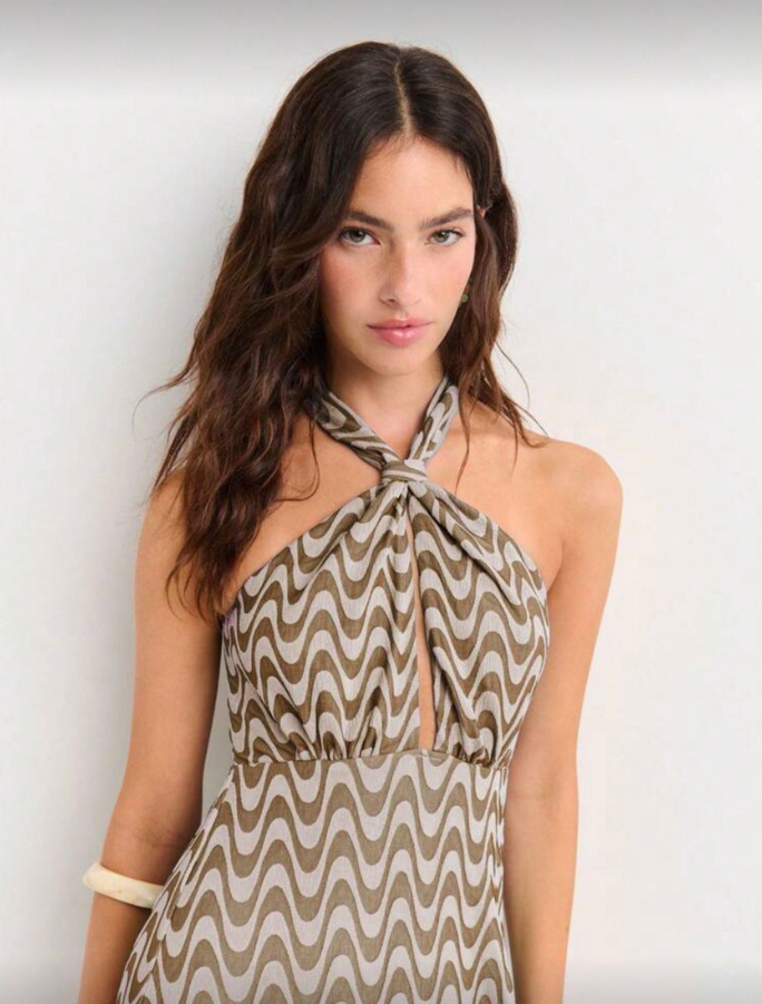 Flowy Halter Dress in Jacquard Fabric