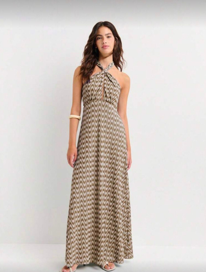 Flowy Halter Dress in Jacquard Fabric