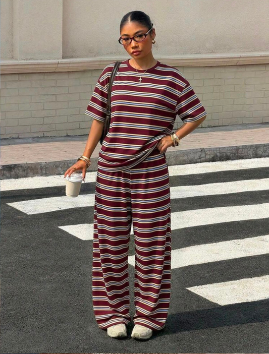 Burgundy Striped Lounge Set