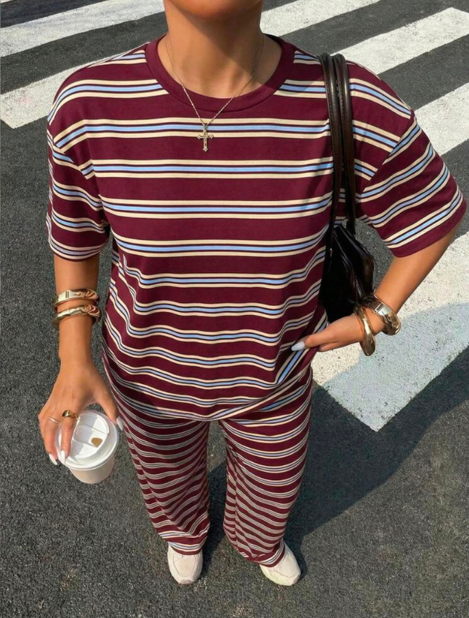Burgundy Striped Lounge Set