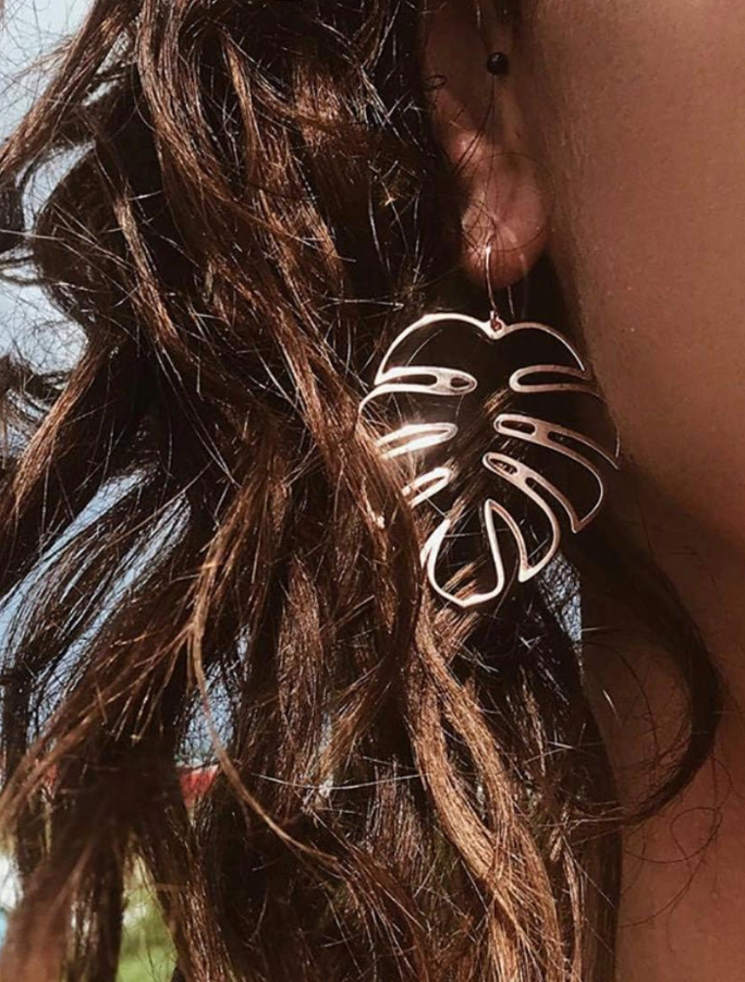 Palm Leaf Earrings - Silver