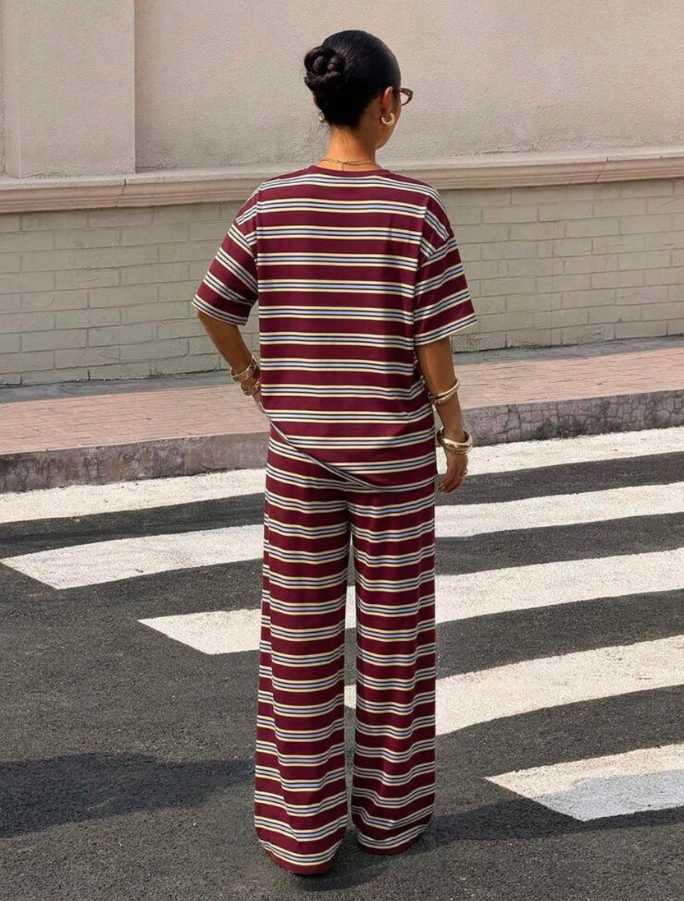 Burgundy Striped Lounge Set