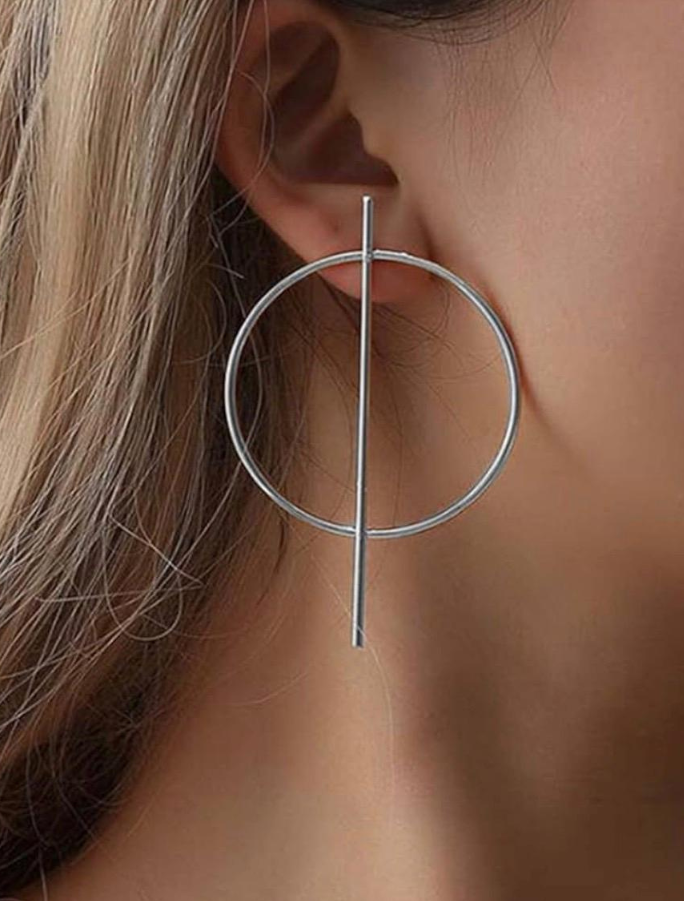Silver Geometric Circle Hoop Earrings