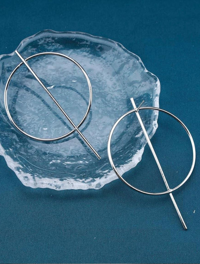 Silver Geometric Circle Hoop Earrings