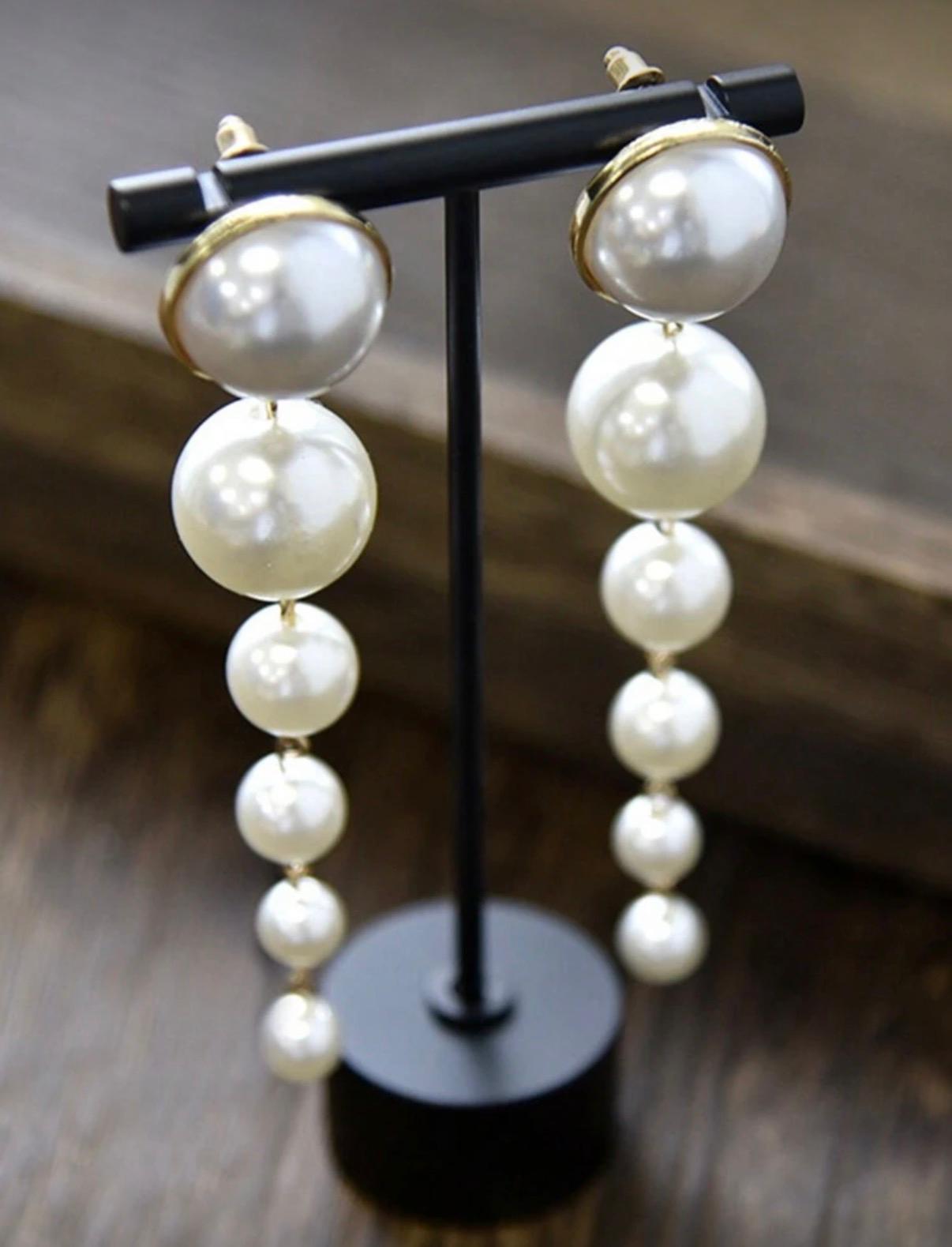 Pearl Style Tassel Earrings